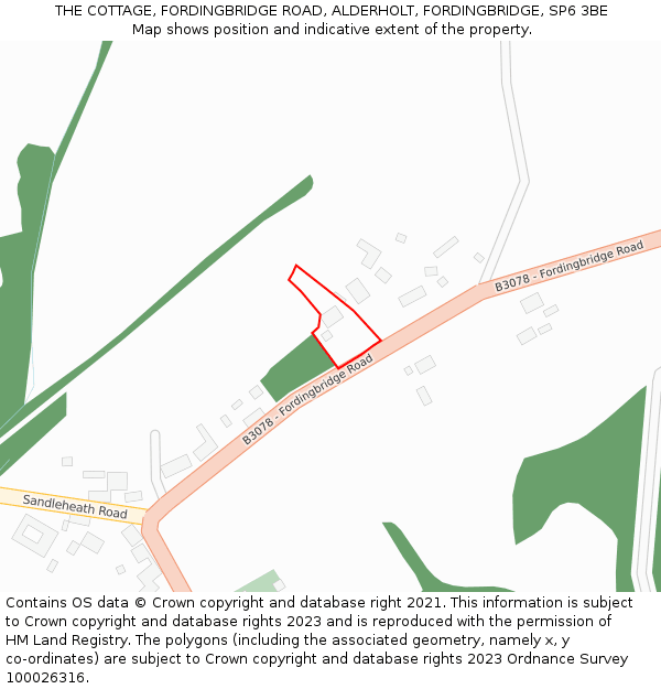 THE COTTAGE, FORDINGBRIDGE ROAD, ALDERHOLT, FORDINGBRIDGE, SP6 3BE: Location map and indicative extent of plot