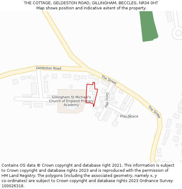 THE COTTAGE, GELDESTON ROAD, GILLINGHAM, BECCLES, NR34 0HT: Location map and indicative extent of plot
