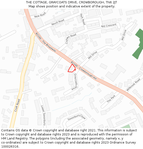 THE COTTAGE, GRAYCOATS DRIVE, CROWBOROUGH, TN6 2JT: Location map and indicative extent of plot