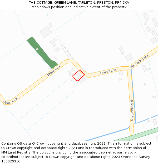 THE COTTAGE, GREEN LANE, TARLETON, PRESTON, PR4 6XA: Location map and indicative extent of plot