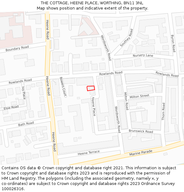 THE COTTAGE, HEENE PLACE, WORTHING, BN11 3NL: Location map and indicative extent of plot