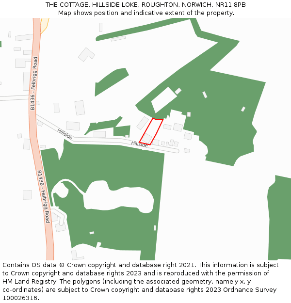 THE COTTAGE, HILLSIDE LOKE, ROUGHTON, NORWICH, NR11 8PB: Location map and indicative extent of plot