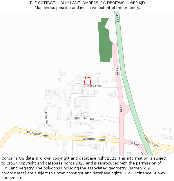 THE COTTAGE, HOLLY LANE, OMBERSLEY, DROITWICH, WR9 0JD: Location map and indicative extent of plot