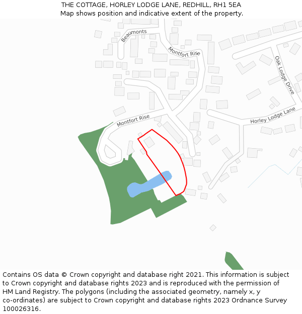 THE COTTAGE, HORLEY LODGE LANE, REDHILL, RH1 5EA: Location map and indicative extent of plot