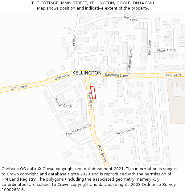 THE COTTAGE, MAIN STREET, KELLINGTON, GOOLE, DN14 0NH: Location map and indicative extent of plot