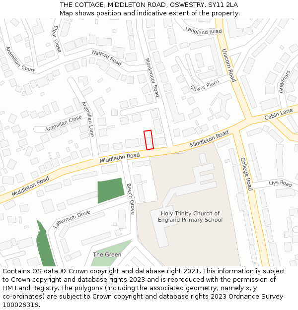 THE COTTAGE, MIDDLETON ROAD, OSWESTRY, SY11 2LA: Location map and indicative extent of plot