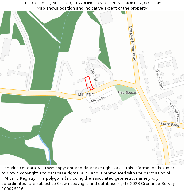 THE COTTAGE, MILL END, CHADLINGTON, CHIPPING NORTON, OX7 3NY: Location map and indicative extent of plot