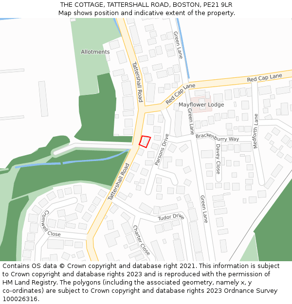 THE COTTAGE, TATTERSHALL ROAD, BOSTON, PE21 9LR: Location map and indicative extent of plot