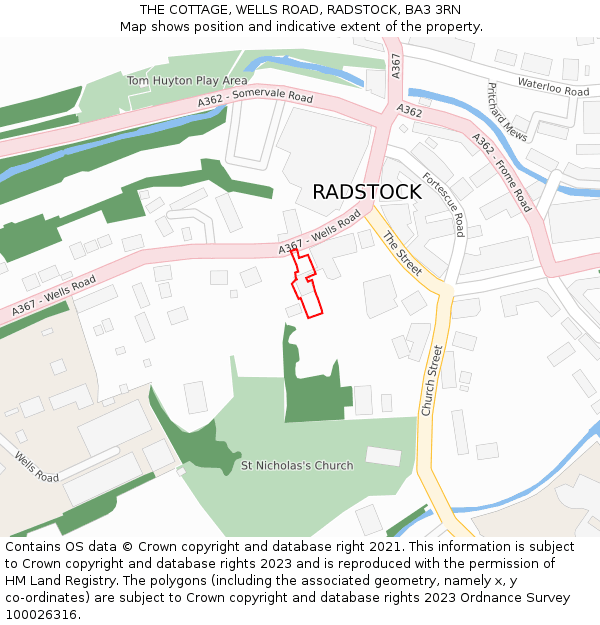 THE COTTAGE, WELLS ROAD, RADSTOCK, BA3 3RN: Location map and indicative extent of plot