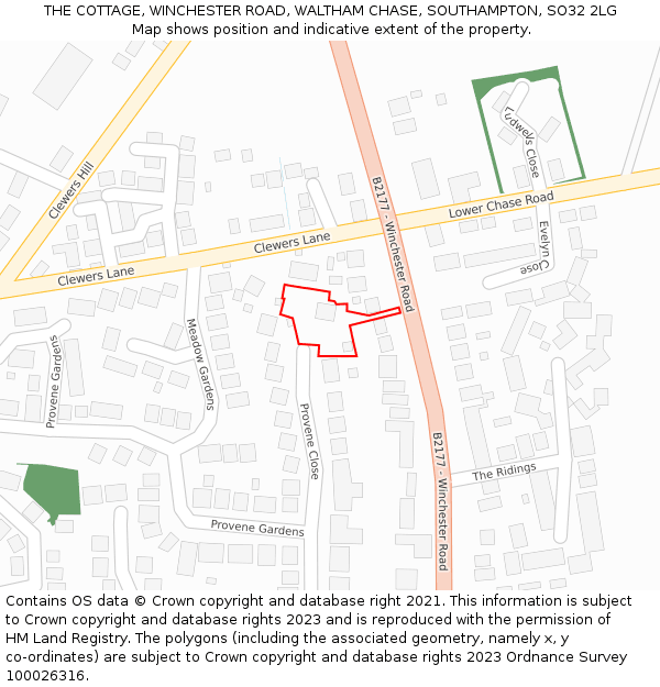 THE COTTAGE, WINCHESTER ROAD, WALTHAM CHASE, SOUTHAMPTON, SO32 2LG: Location map and indicative extent of plot