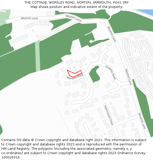 THE COTTAGE, WORSLEY ROAD, NORTON, YARMOUTH, PO41 0RY: Location map and indicative extent of plot