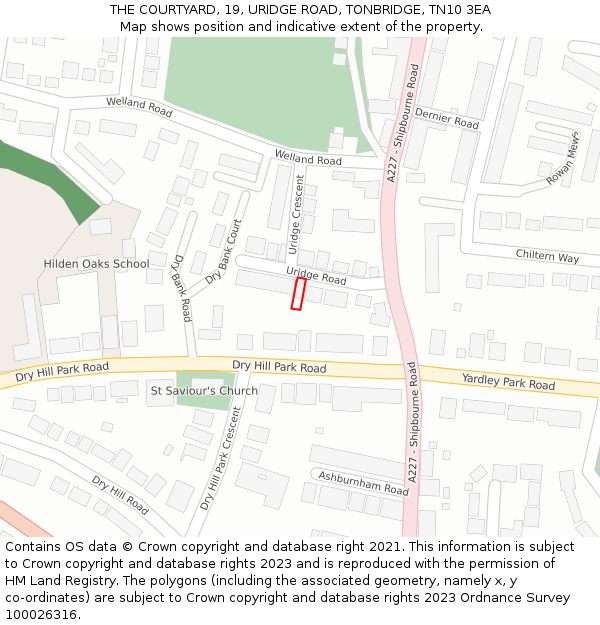 THE COURTYARD, 19, URIDGE ROAD, TONBRIDGE, TN10 3EA: Location map and indicative extent of plot