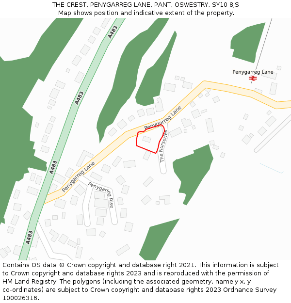 THE CREST, PENYGARREG LANE, PANT, OSWESTRY, SY10 8JS: Location map and indicative extent of plot