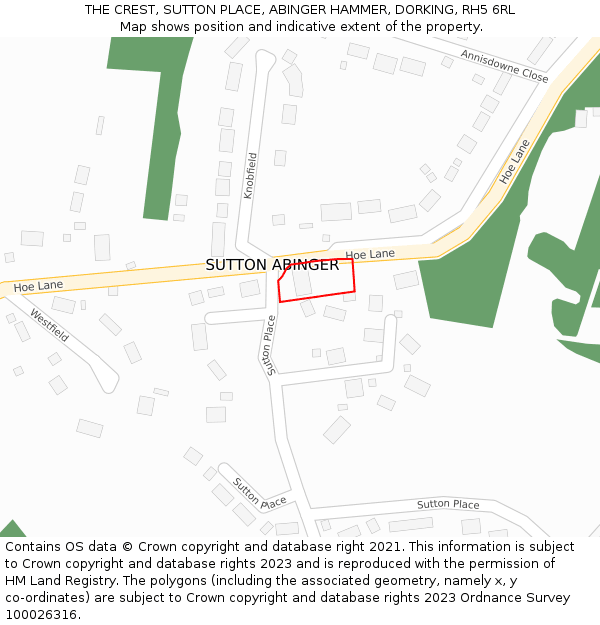 THE CREST, SUTTON PLACE, ABINGER HAMMER, DORKING, RH5 6RL: Location map and indicative extent of plot