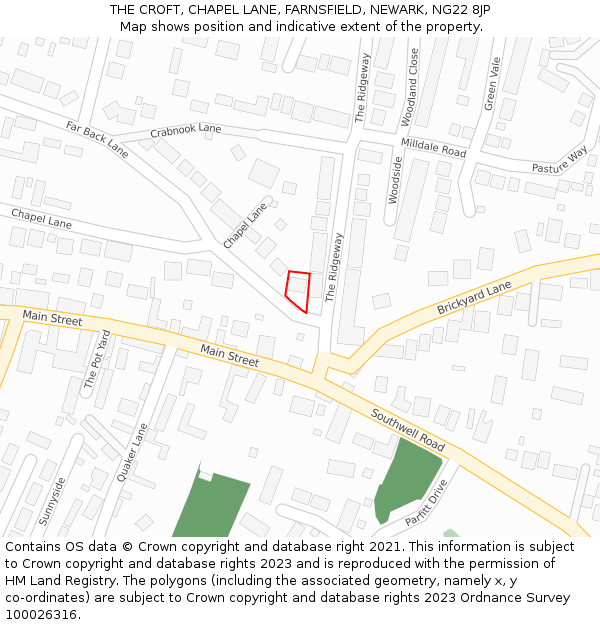 THE CROFT, CHAPEL LANE, FARNSFIELD, NEWARK, NG22 8JP: Location map and indicative extent of plot