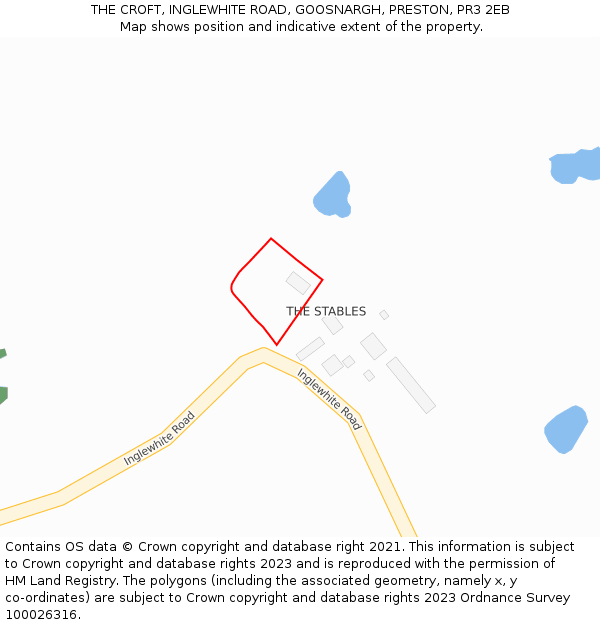 THE CROFT, INGLEWHITE ROAD, GOOSNARGH, PRESTON, PR3 2EB: Location map and indicative extent of plot
