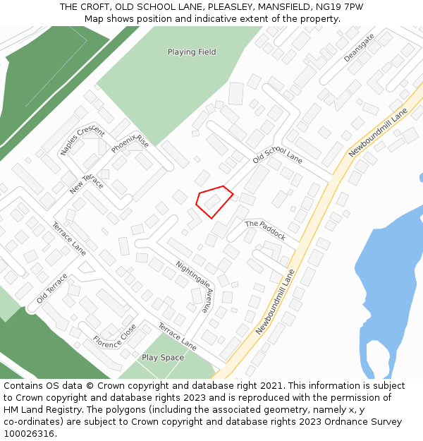 THE CROFT, OLD SCHOOL LANE, PLEASLEY, MANSFIELD, NG19 7PW: Location map and indicative extent of plot