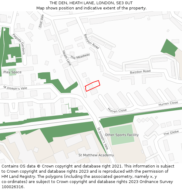 THE DEN, HEATH LANE, LONDON, SE3 0UT: Location map and indicative extent of plot