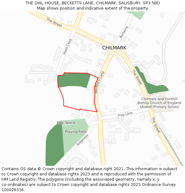 THE DIAL HOUSE, BECKETTS LANE, CHILMARK, SALISBURY, SP3 5BD: Location map and indicative extent of plot