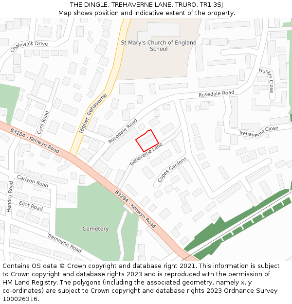 THE DINGLE, TREHAVERNE LANE, TRURO, TR1 3SJ: Location map and indicative extent of plot