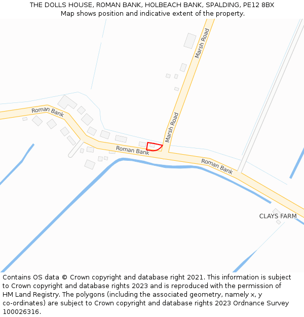 THE DOLLS HOUSE, ROMAN BANK, HOLBEACH BANK, SPALDING, PE12 8BX: Location map and indicative extent of plot