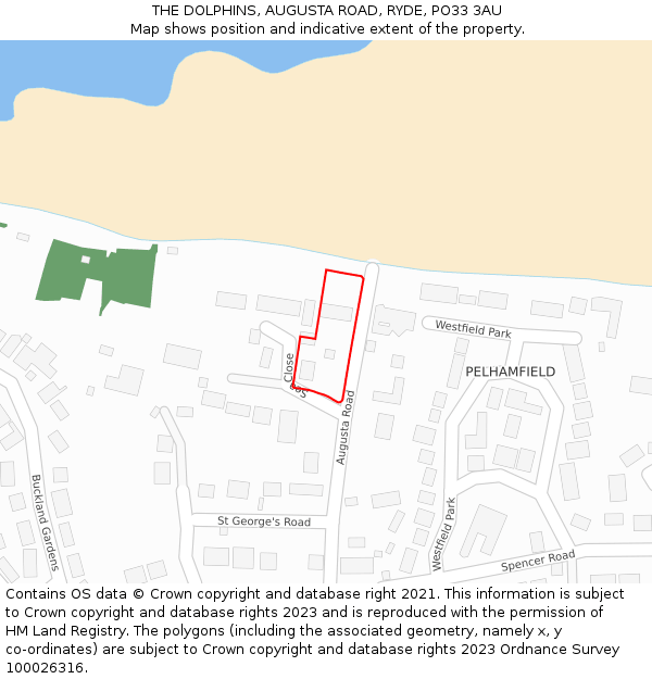 THE DOLPHINS, AUGUSTA ROAD, RYDE, PO33 3AU: Location map and indicative extent of plot