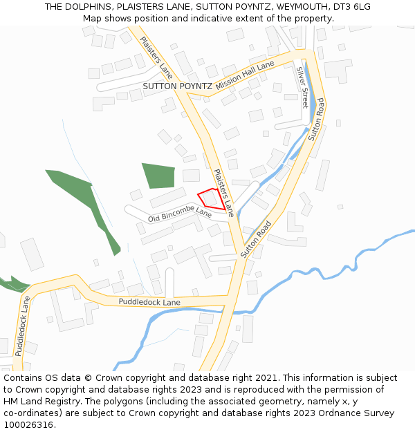 THE DOLPHINS, PLAISTERS LANE, SUTTON POYNTZ, WEYMOUTH, DT3 6LG: Location map and indicative extent of plot