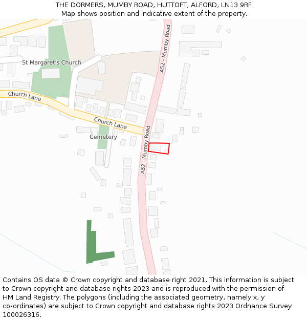 THE DORMERS, MUMBY ROAD, HUTTOFT, ALFORD, LN13 9RF: Location map and indicative extent of plot
