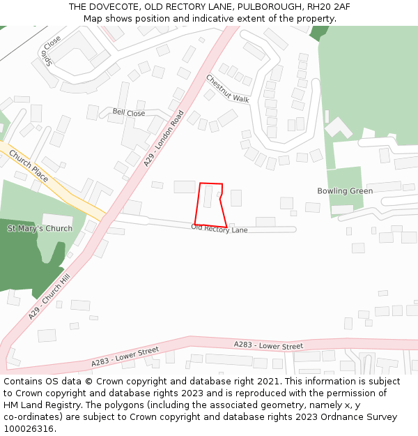 THE DOVECOTE, OLD RECTORY LANE, PULBOROUGH, RH20 2AF: Location map and indicative extent of plot