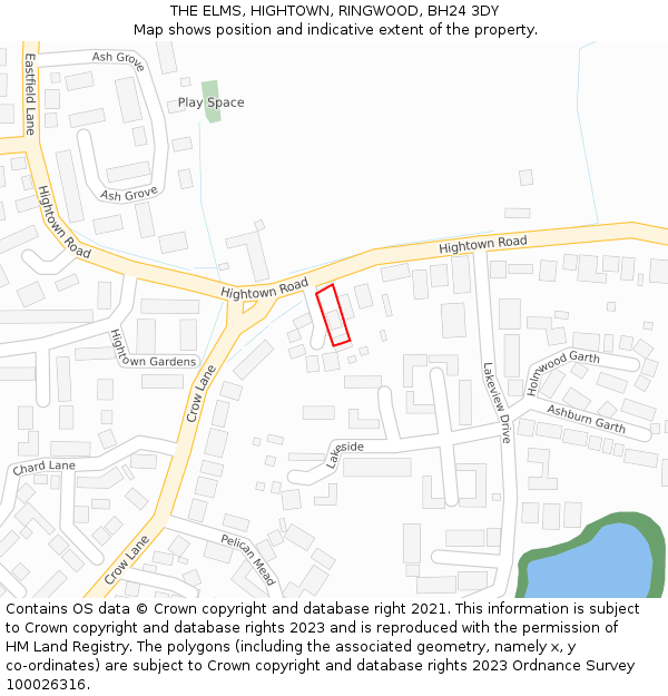 THE ELMS, HIGHTOWN, RINGWOOD, BH24 3DY: Location map and indicative extent of plot