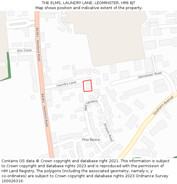 THE ELMS, LAUNDRY LANE, LEOMINSTER, HR6 8JT: Location map and indicative extent of plot