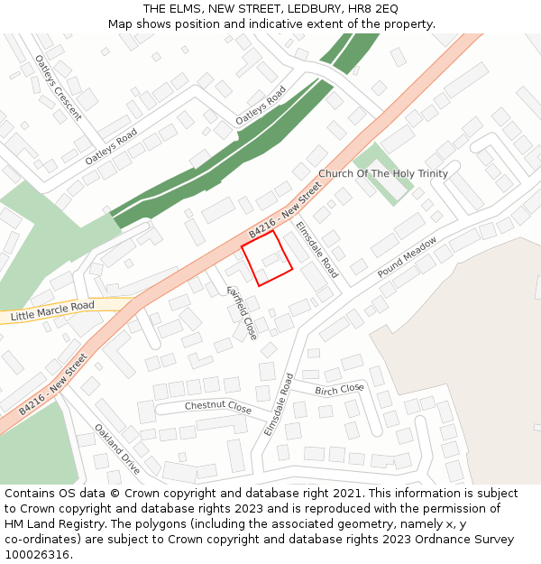 THE ELMS, NEW STREET, LEDBURY, HR8 2EQ: Location map and indicative extent of plot