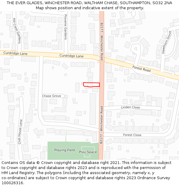 THE EVER GLADES, WINCHESTER ROAD, WALTHAM CHASE, SOUTHAMPTON, SO32 2NA: Location map and indicative extent of plot