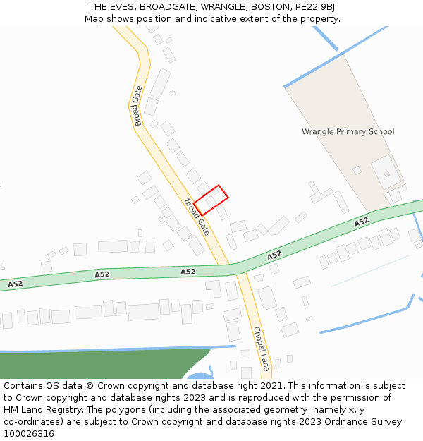 THE EVES, BROADGATE, WRANGLE, BOSTON, PE22 9BJ: Location map and indicative extent of plot