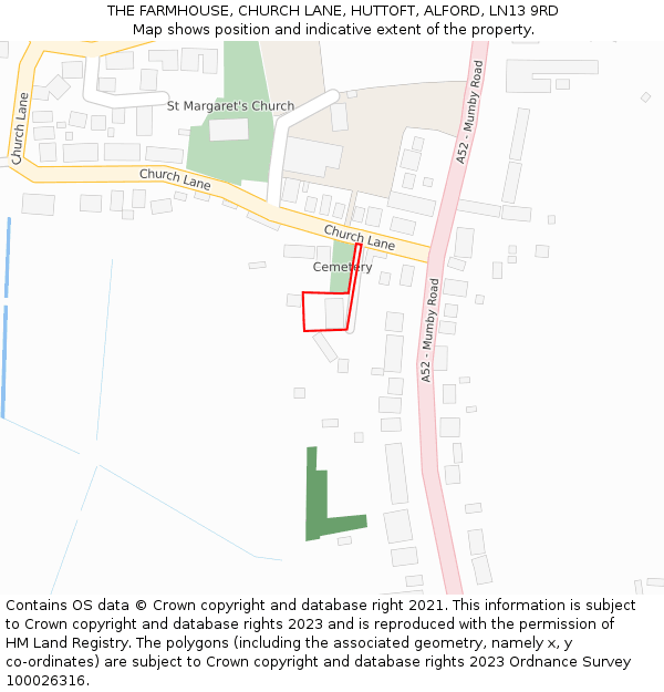 THE FARMHOUSE, CHURCH LANE, HUTTOFT, ALFORD, LN13 9RD: Location map and indicative extent of plot
