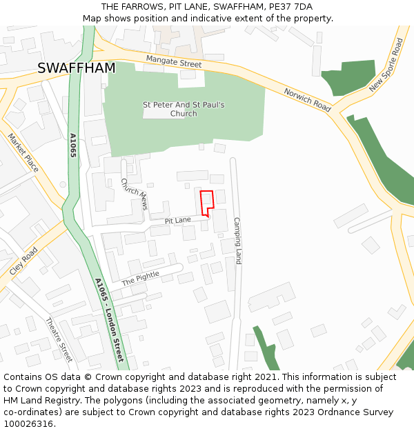 THE FARROWS, PIT LANE, SWAFFHAM, PE37 7DA: Location map and indicative extent of plot