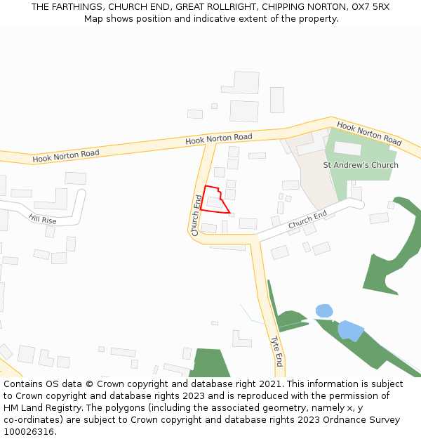 THE FARTHINGS, CHURCH END, GREAT ROLLRIGHT, CHIPPING NORTON, OX7 5RX: Location map and indicative extent of plot