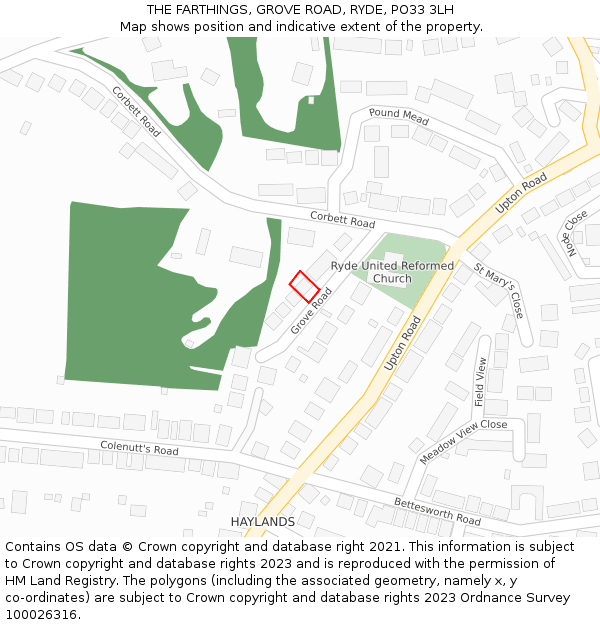 THE FARTHINGS, GROVE ROAD, RYDE, PO33 3LH: Location map and indicative extent of plot