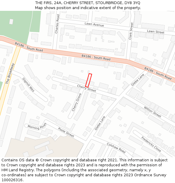 THE FIRS, 24A, CHERRY STREET, STOURBRIDGE, DY8 3YQ: Location map and indicative extent of plot