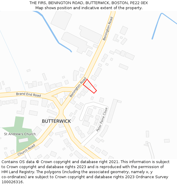 THE FIRS, BENINGTON ROAD, BUTTERWICK, BOSTON, PE22 0EX: Location map and indicative extent of plot