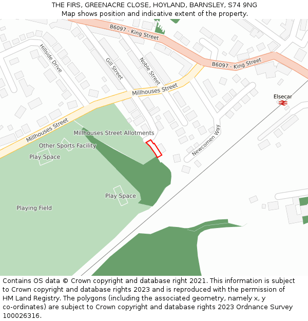 THE FIRS, GREENACRE CLOSE, HOYLAND, BARNSLEY, S74 9NG: Location map and indicative extent of plot