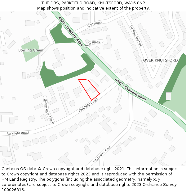 THE FIRS, PARKFIELD ROAD, KNUTSFORD, WA16 8NP: Location map and indicative extent of plot