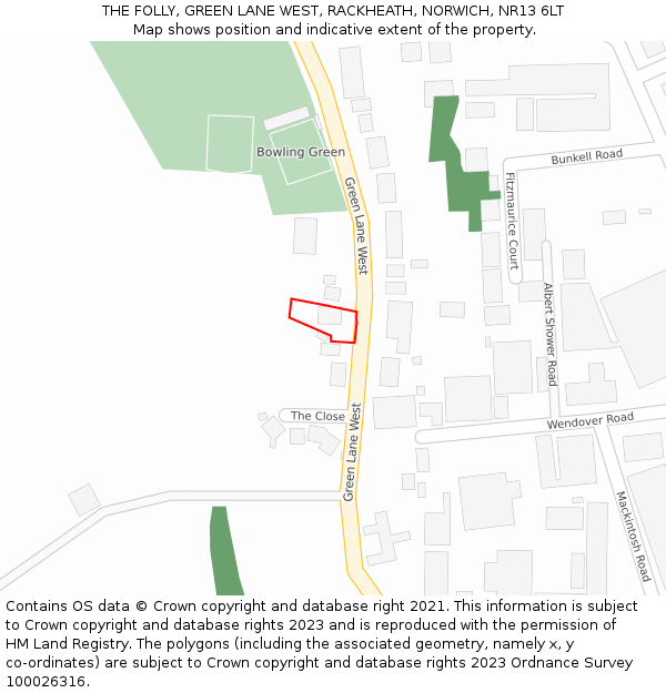 THE FOLLY, GREEN LANE WEST, RACKHEATH, NORWICH, NR13 6LT: Location map and indicative extent of plot