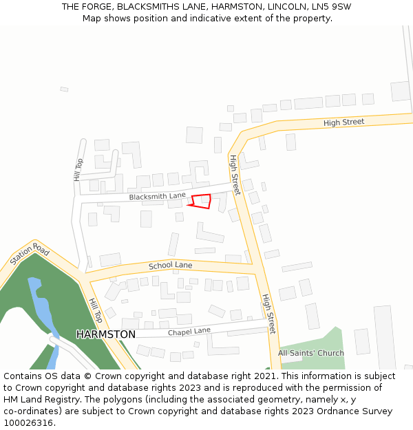 THE FORGE, BLACKSMITHS LANE, HARMSTON, LINCOLN, LN5 9SW: Location map and indicative extent of plot