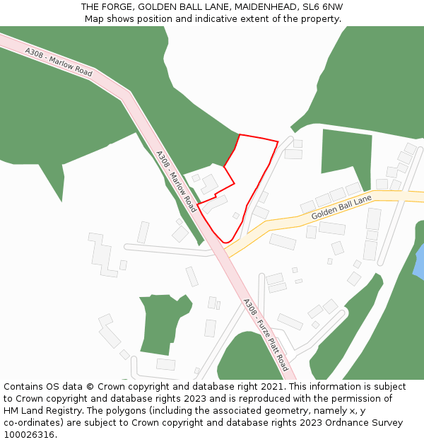 THE FORGE, GOLDEN BALL LANE, MAIDENHEAD, SL6 6NW: Location map and indicative extent of plot
