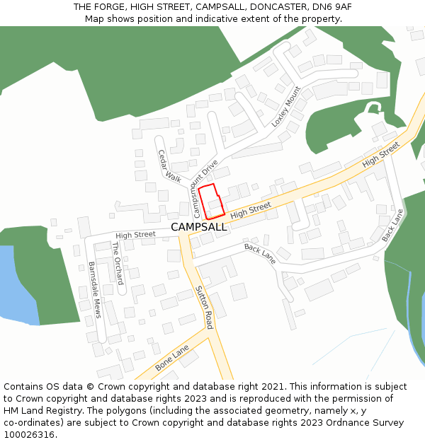 THE FORGE, HIGH STREET, CAMPSALL, DONCASTER, DN6 9AF: Location map and indicative extent of plot