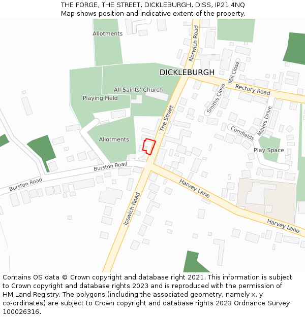 THE FORGE, THE STREET, DICKLEBURGH, DISS, IP21 4NQ: Location map and indicative extent of plot