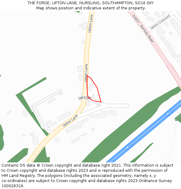 THE FORGE, UPTON LANE, NURSLING, SOUTHAMPTON, SO16 0XY: Location map and indicative extent of plot