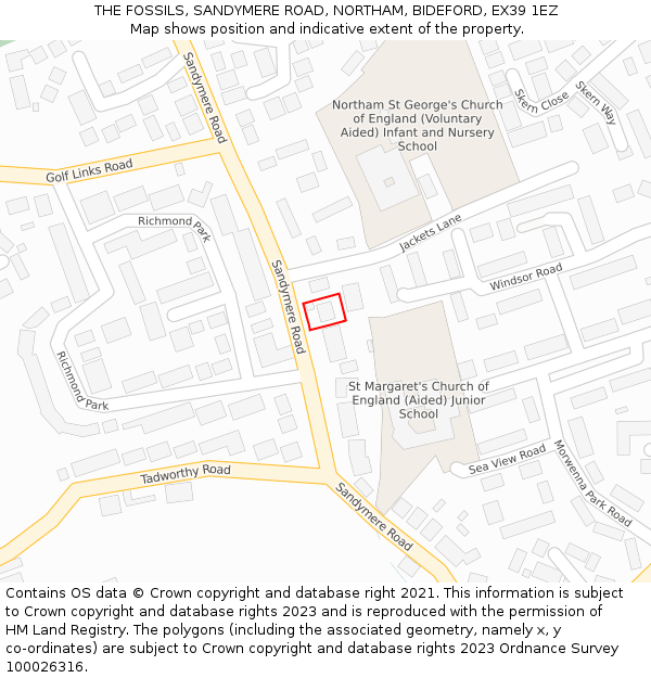 THE FOSSILS, SANDYMERE ROAD, NORTHAM, BIDEFORD, EX39 1EZ: Location map and indicative extent of plot