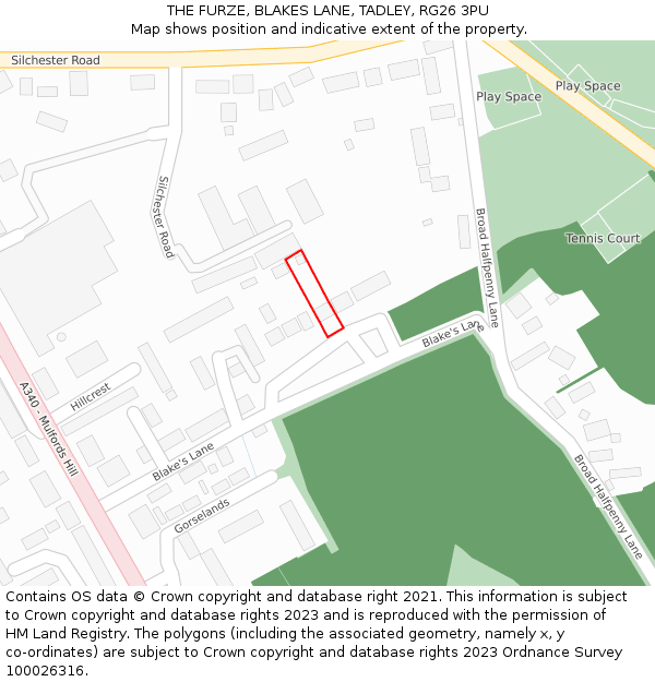 THE FURZE, BLAKES LANE, TADLEY, RG26 3PU: Location map and indicative extent of plot